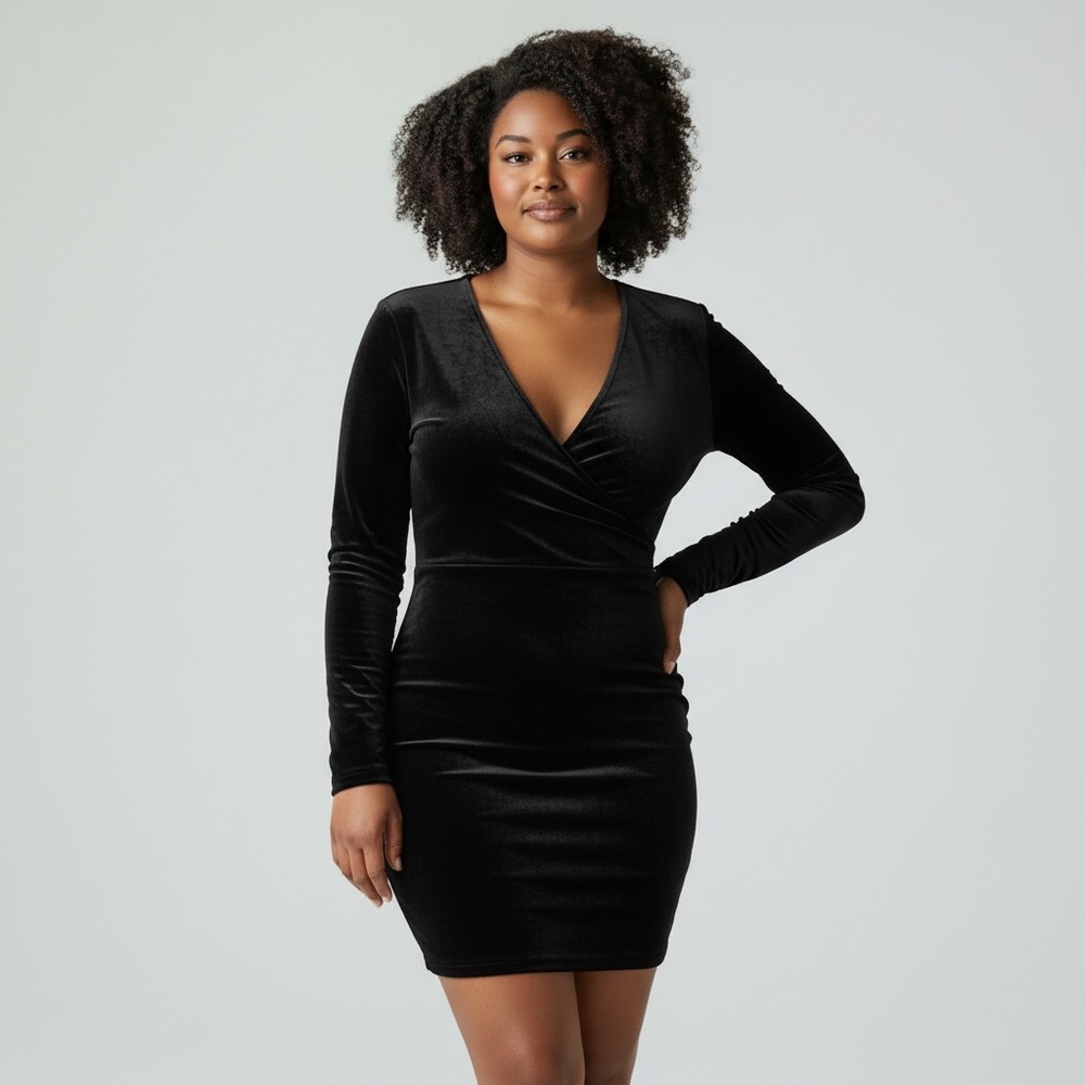 Naked Wardrobe V-Neck Bodycon Mini Velvet Dress Black Size XL NWT